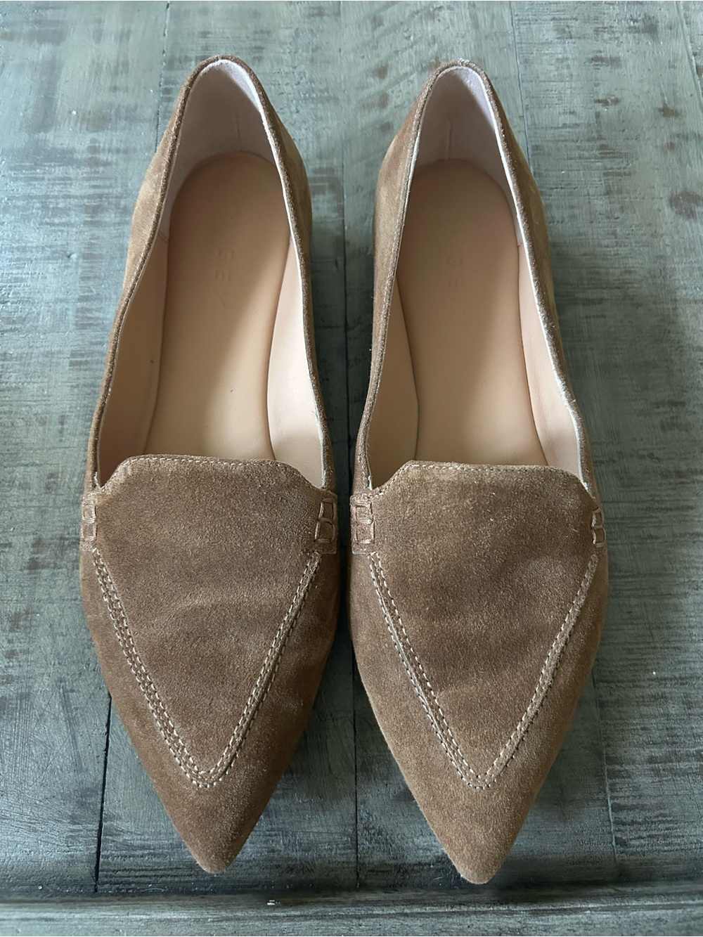 Suede Pointed Toe Loafers in Tan